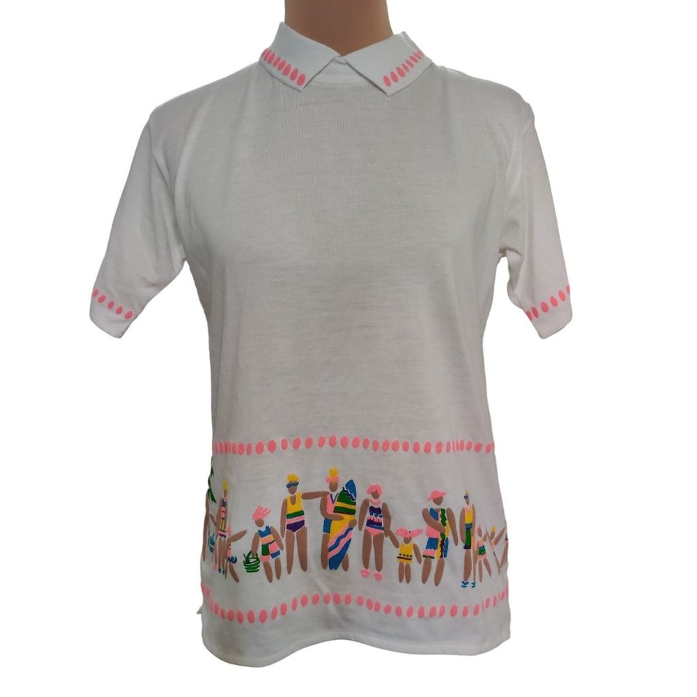Vintage 1121 East Beach Club Womens Shirt Marcy N Me Surf 90s Retro White Sz M